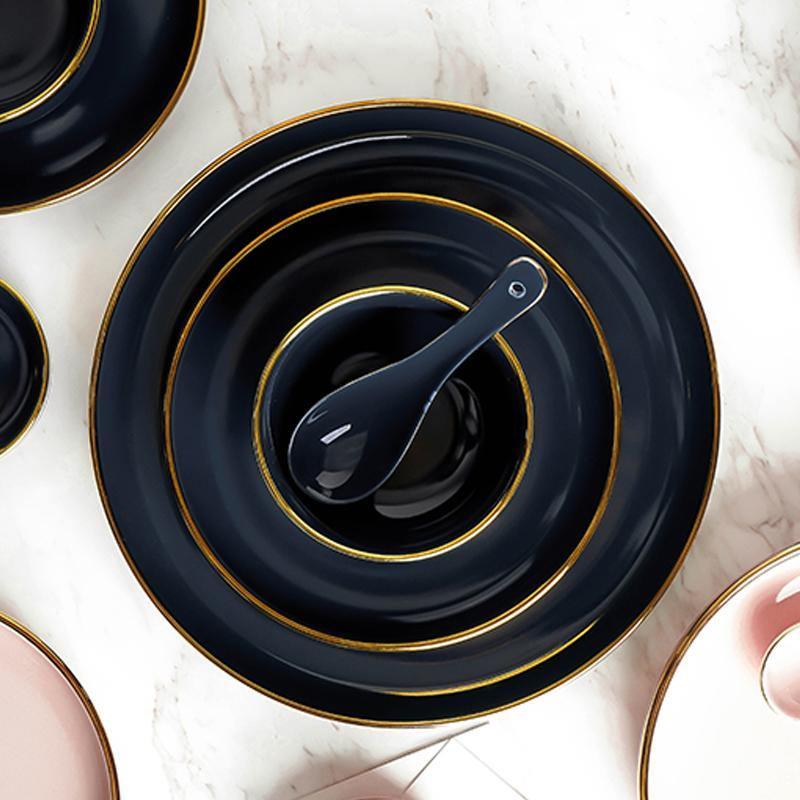8 Piece Dinner Set, Pink And Dark Blue