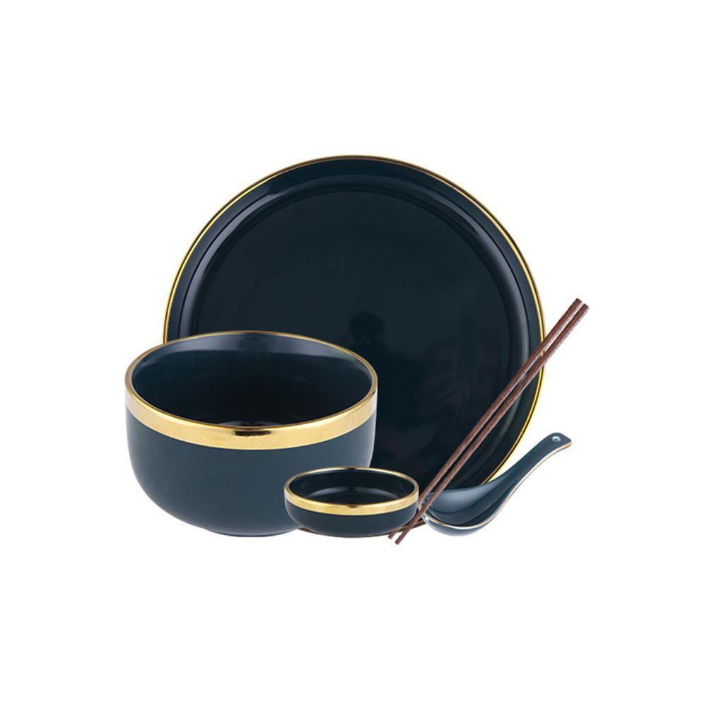 8 Piece Dinner Set, Pink And Dark Blue