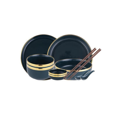 8 Piece Dinner Set, Pink And Dark Blue