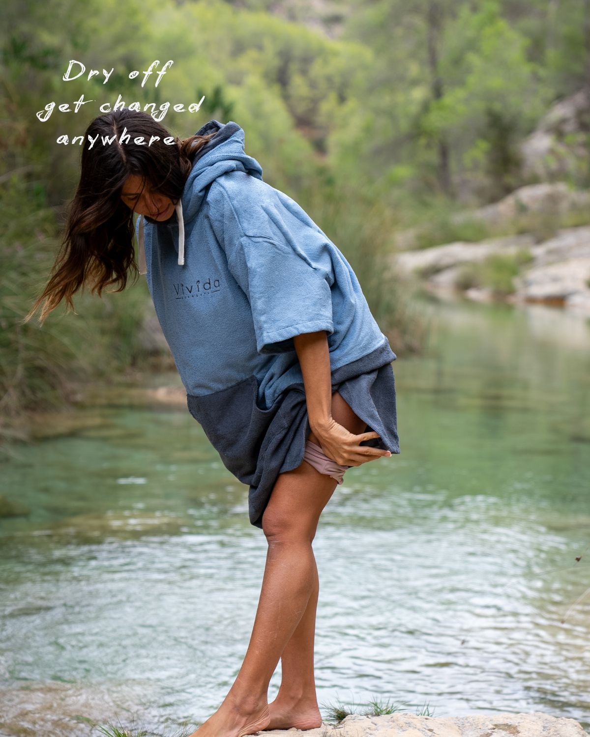 Original Blue / Grey Poncho Towel Changing Robe - Mineral Blue / Anthracite Grey
