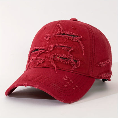 Lightweight Design Adjustable Baseball Cap with Embroidered Back Text, Distressed Multi-Layer Fabric Design –