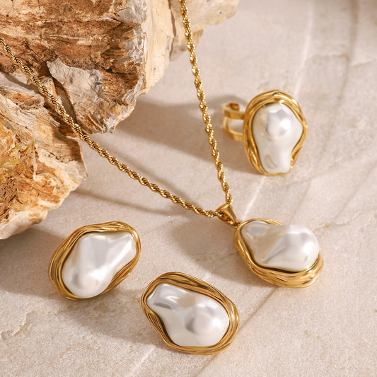 Pearl Necklace, Earrings & Ring Set