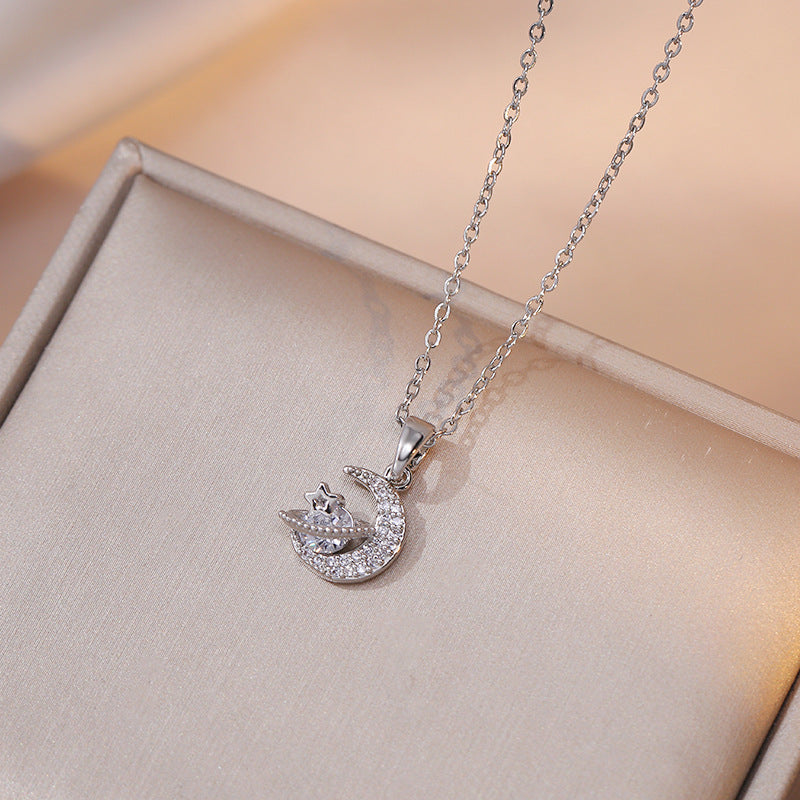 Sweet Star & Moon Zircon Necklace