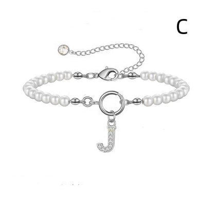 A-Z Letter Pendant Pearl Bracelet