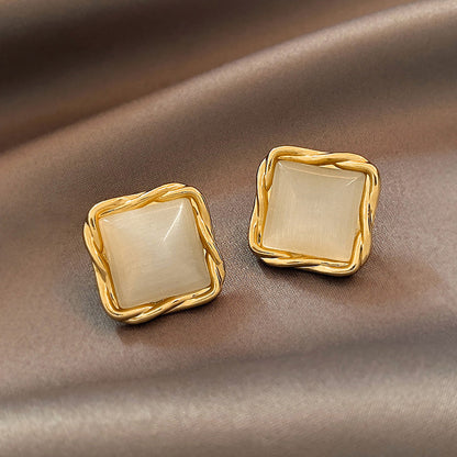Cat's Eye Flower Earrings High Sense Opal Square Triangle Geometry Earrings