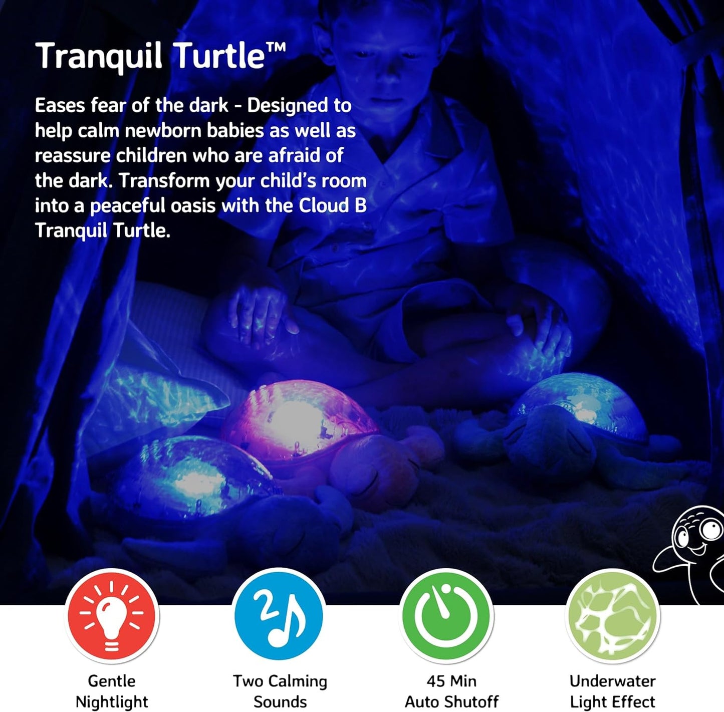 Cloud B Tranquil Turtle Rechargeable Projector Nightlight with White Noise Soothing Sounds - Pink