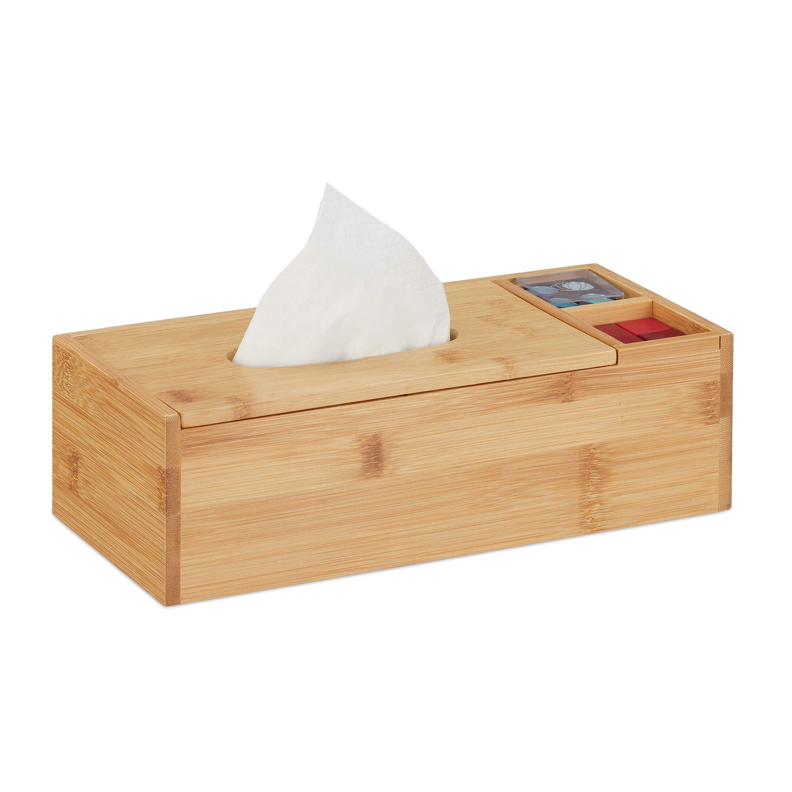 Relaxdays Tissue Box with Lid & 2 Compartments, Bathroom & Office, Bam ...