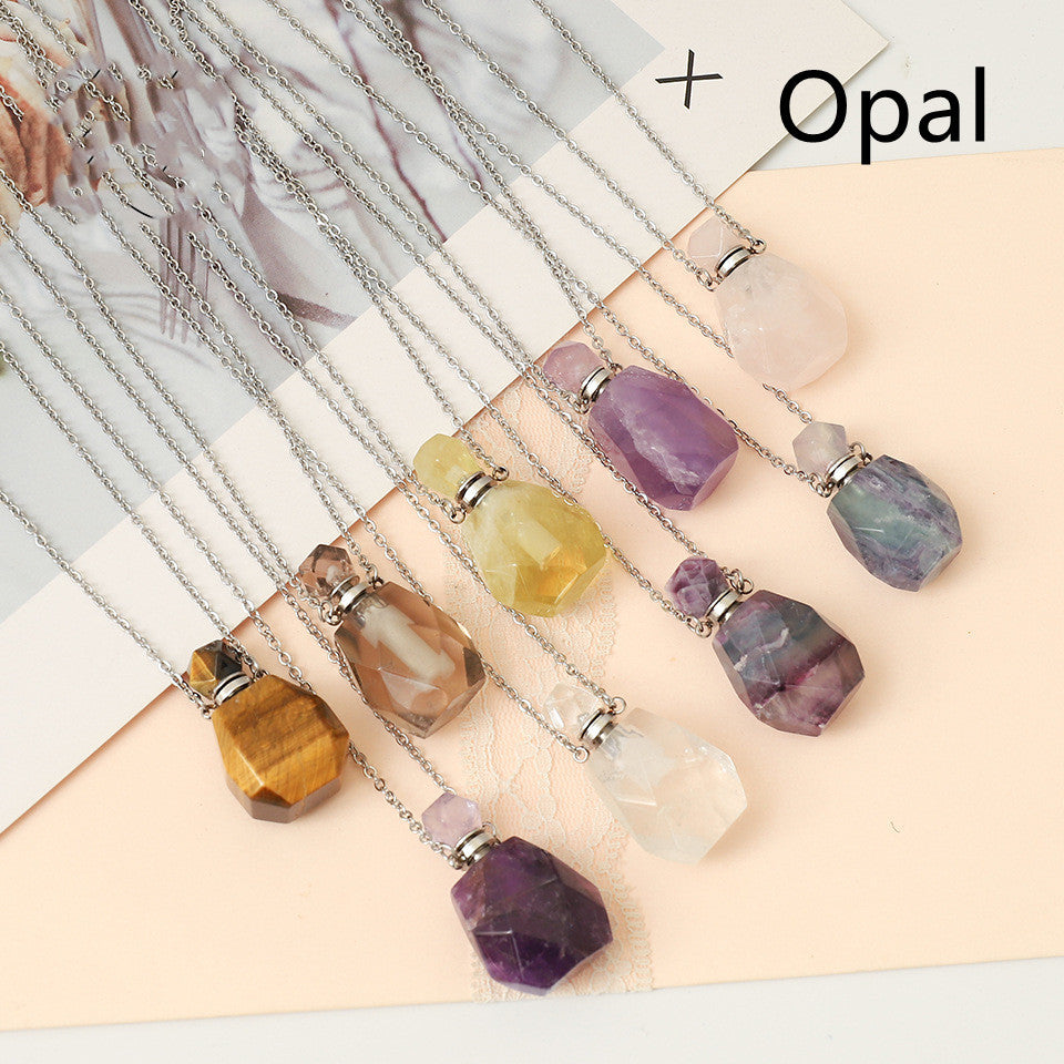 Perfume Bottle Crystal Pendant Necklace, Silver Chain