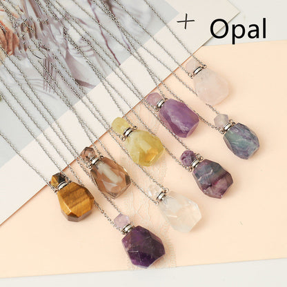 Perfume Bottle Crystal Pendant Necklace, Silver Chain