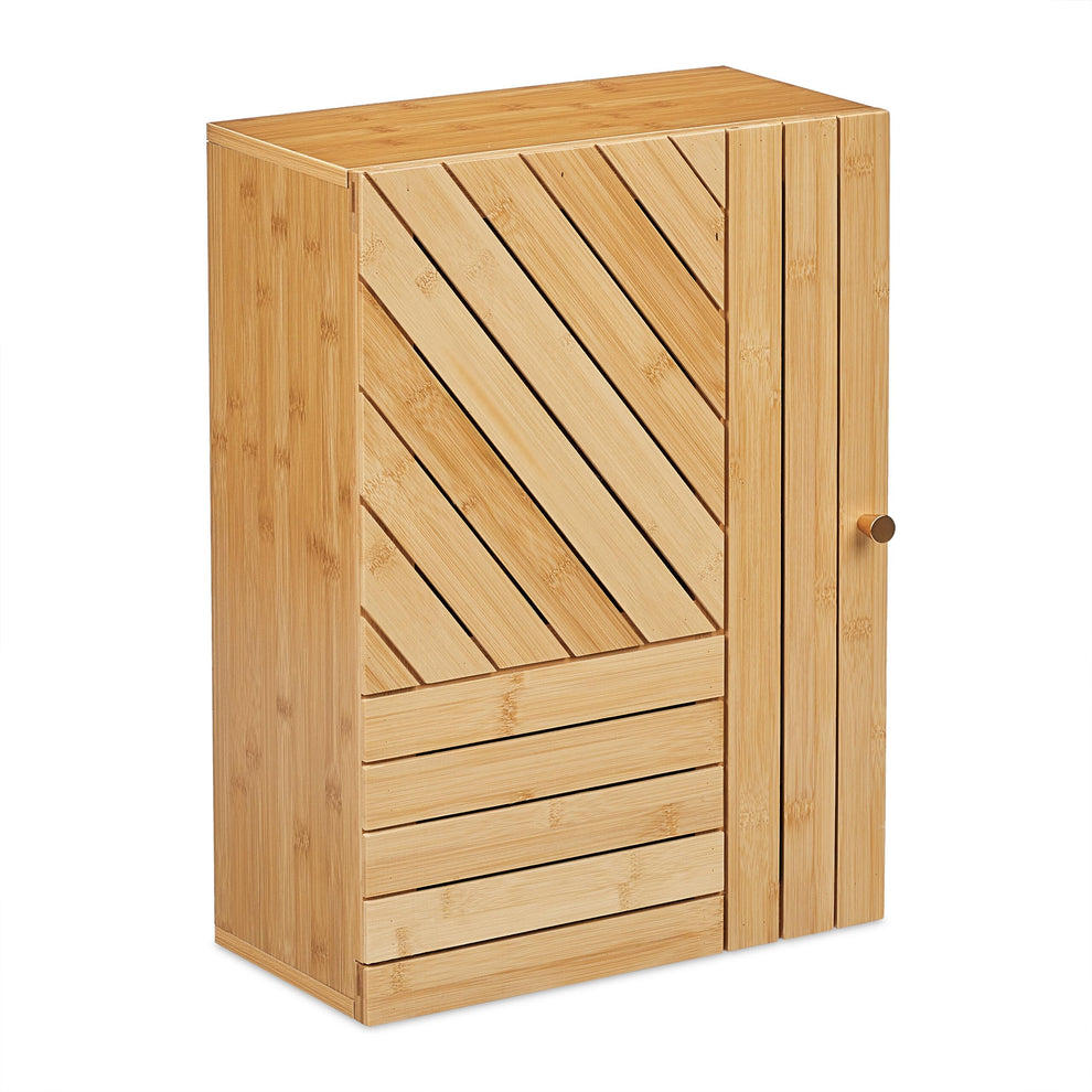 Relaxdays Bathroom Cabinet, Wall Mounted, Wooden, Bamboo, Adjustable ...
