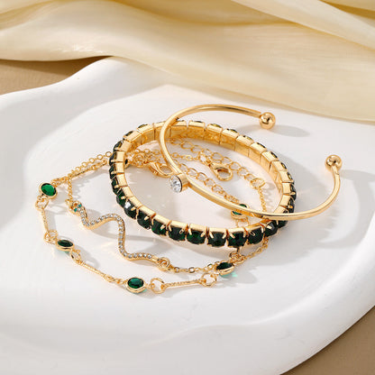 Green Diamond Stretch Bracelet Set – 4 Piece