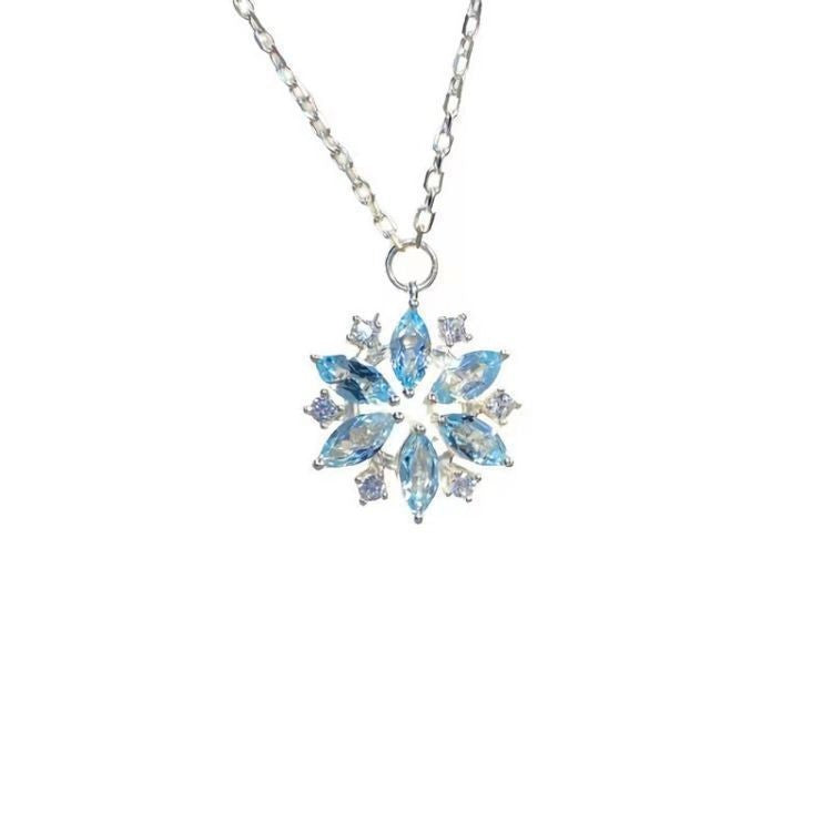 Rhinestone Sky Blue Snowflake Pendant Necklace