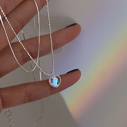 Gradient Gem Heart Shaped Clavicle Chain Necklace