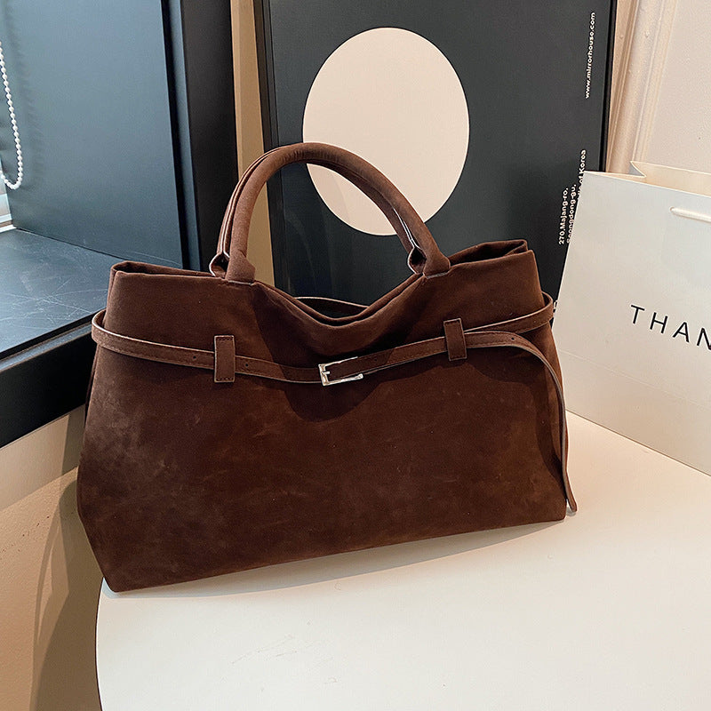 Solid Faux Suede Handbag