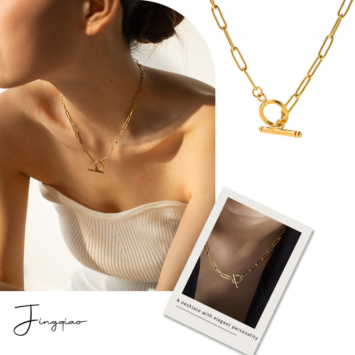 Gold Geometric Stainless Steel OT Chain Necklace