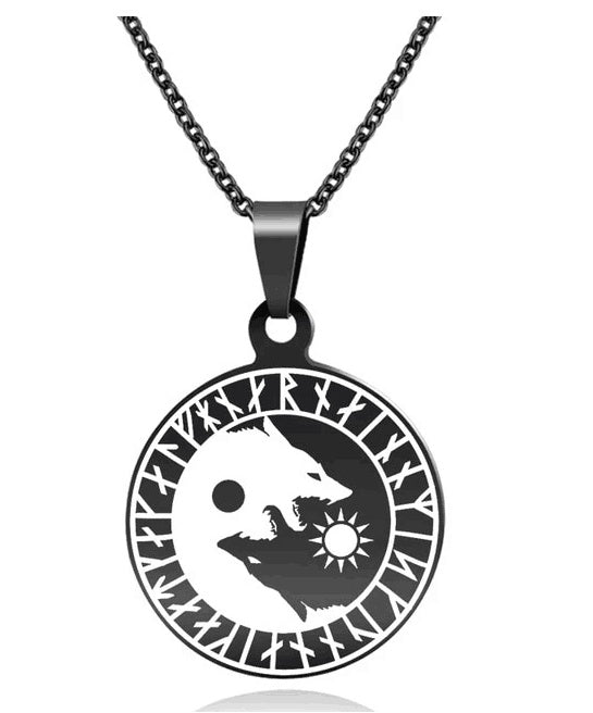 Wolf Head Sun and Moon Necklace
