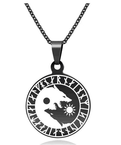 Wolf Head Sun and Moon Necklace