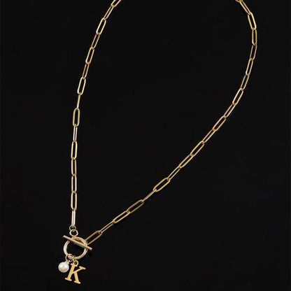 26 English Letter Necklace with Pearl Pendant