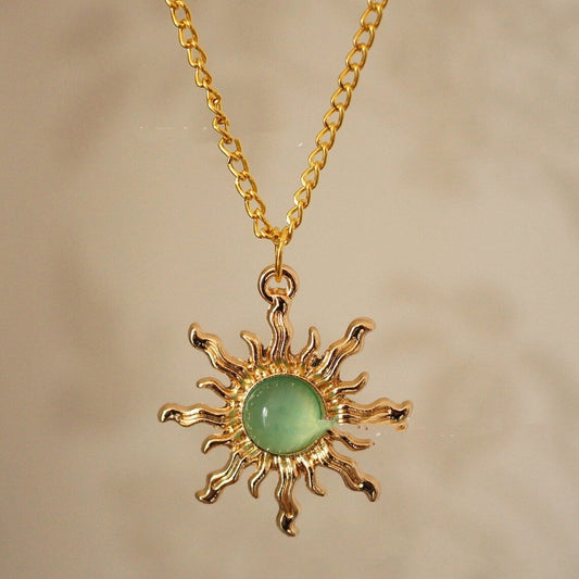 Gold and Light Green Sun Necklace