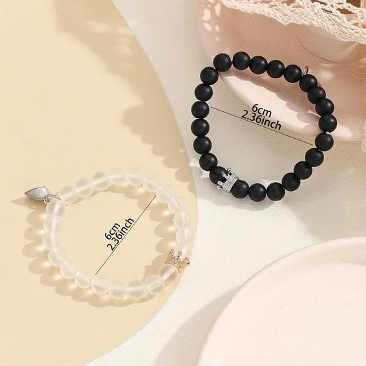 2pcs Handmade Crown Beaded Charms Bracelet