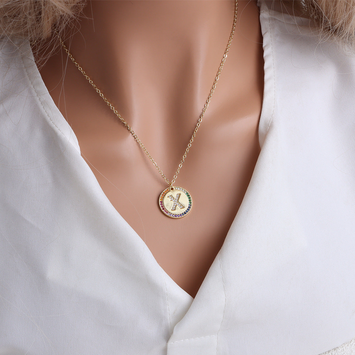 A-Z Round Necklace with Colourful Crystals