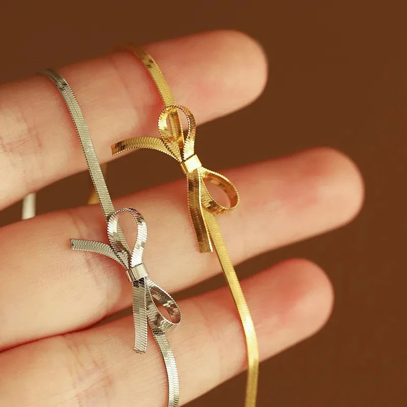 Bowknot Snake Chain Necklace, Bracelet, Earring Set