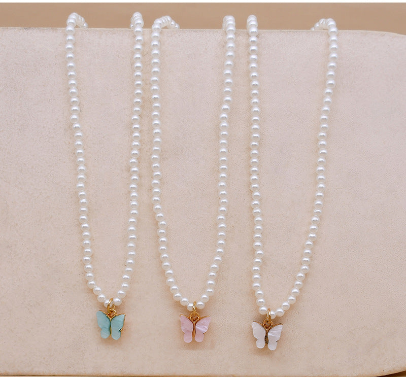 White Pearl Butterfly Choker Necklace