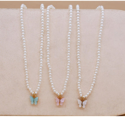 White Pearl Butterfly Choker Necklace