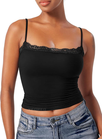 Women’s Lace Camisole – Sexy Square Collar Sleeveless Top, Elegant Summer Tank