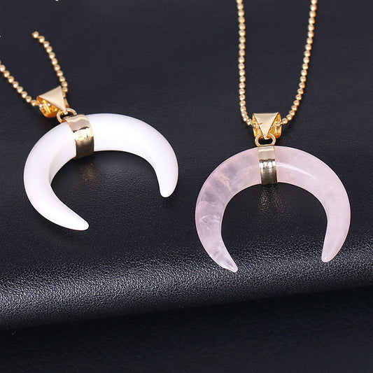 Crystal Stone Moon Pendant Necklace