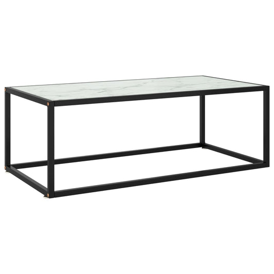 Coffee Table Black with White Marble Glass 100x50x35 cm