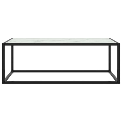 Coffee Table Black with White Marble Glass 100x50x35 cm