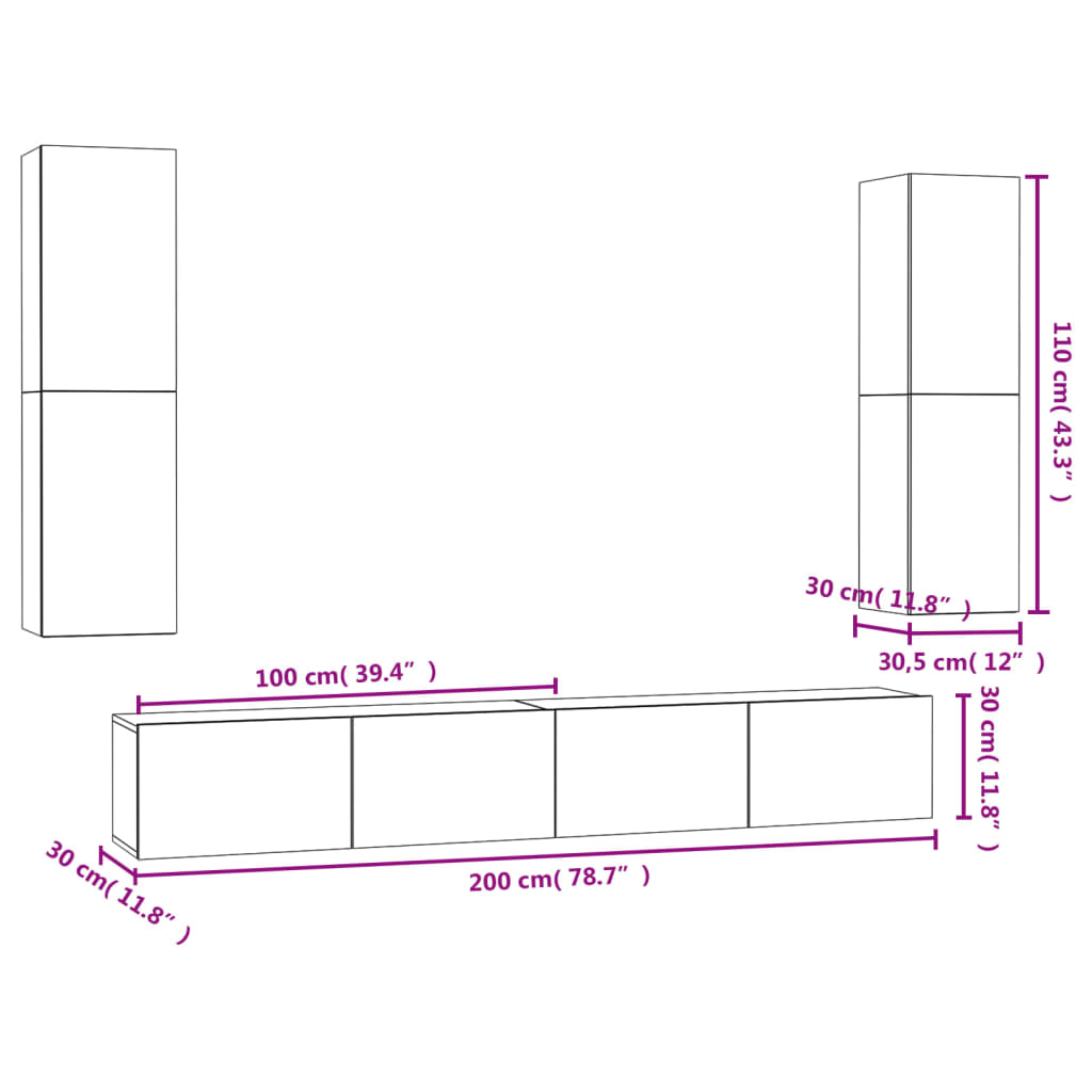 4 Piece TV Cabinet Set Concrete Grey Engineered Wood