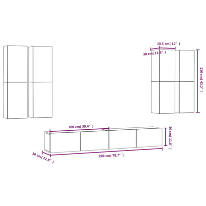6 Piece TV Cabinet Set Concrete Grey Engineered Wood