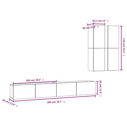 4 Piece TV Cabinet Set Concrete Grey Engineered Wood