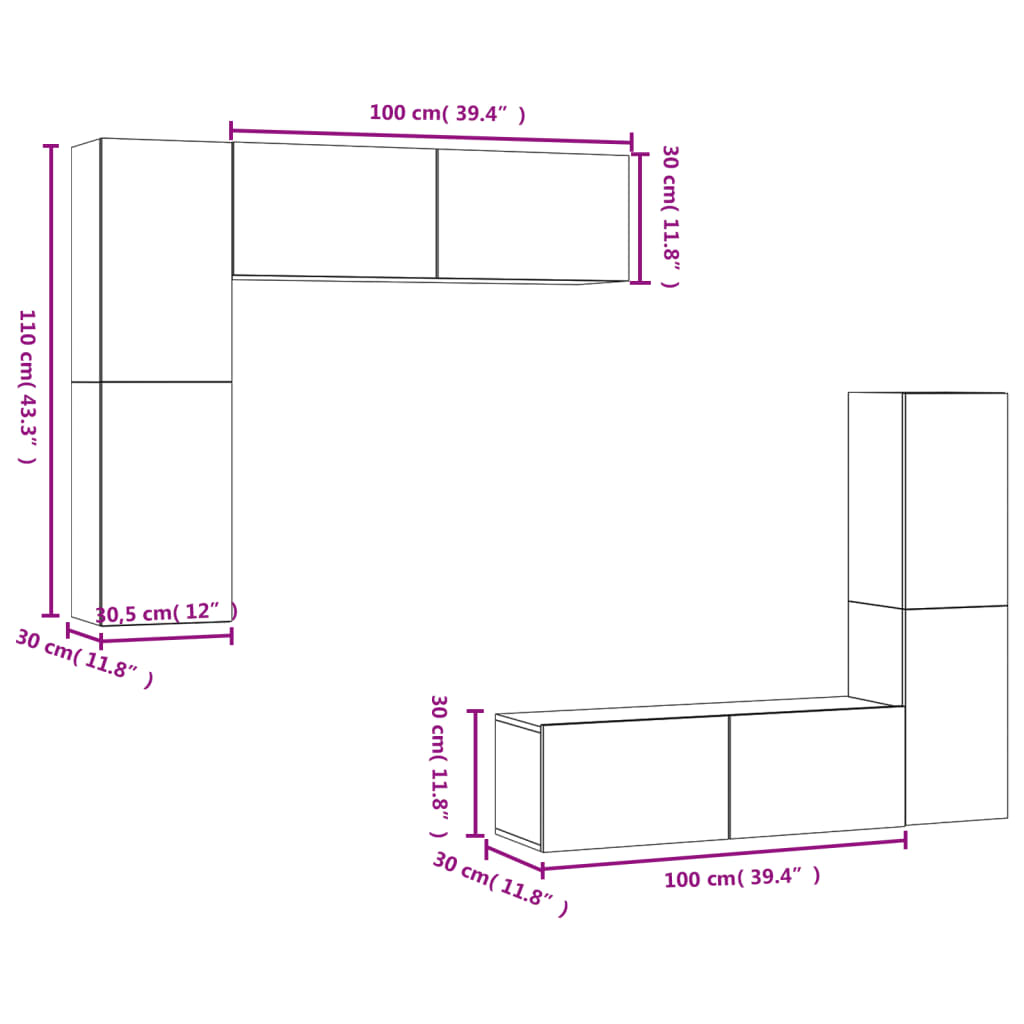 4 Piece TV Cabinet Set Concrete Grey Engineered Wood