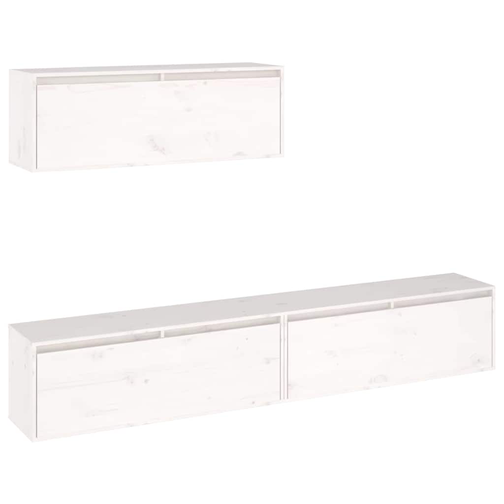 TV Cabinets 3 pcs White Solid Wood Pine