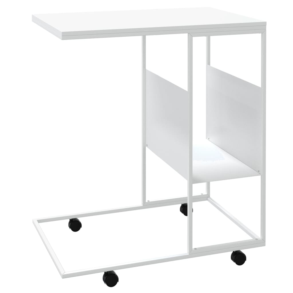 Side Table with Wheels White 55x36x63.5 cm Engineered Wood