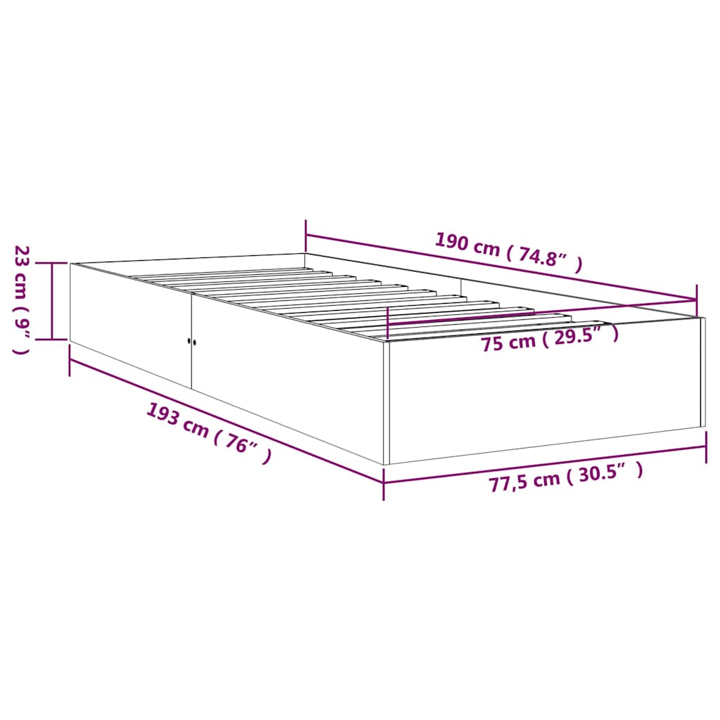 Bed Frame without Mattress Honey Brown Solid Wood 75x190 cm Small Single