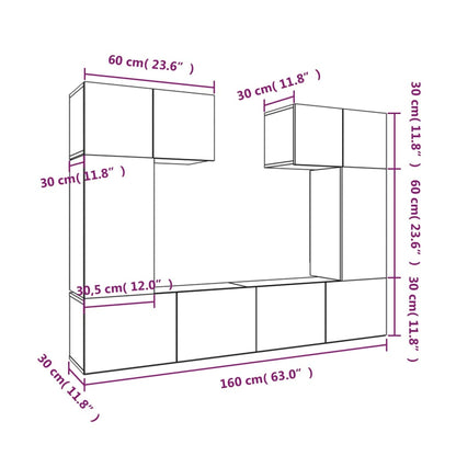 6 Piece TV Cabinet Set White Engineered Wood