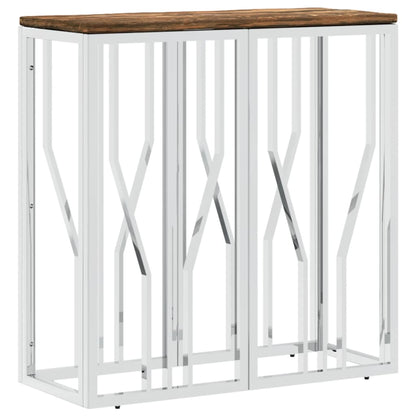 Console Table Silver Stainless Steel and Solid Wood Reclaimed