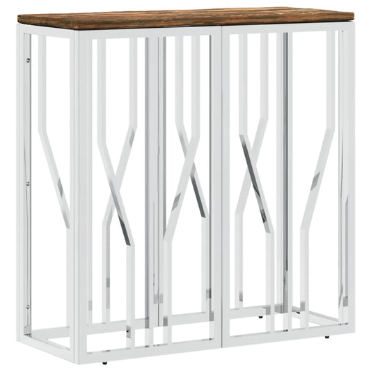 Console Table Silver Stainless Steel and Solid Wood Reclaimed