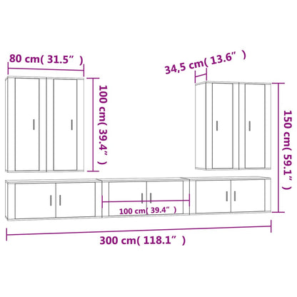 7 Piece TV Cabinet Set White Engineered Wood