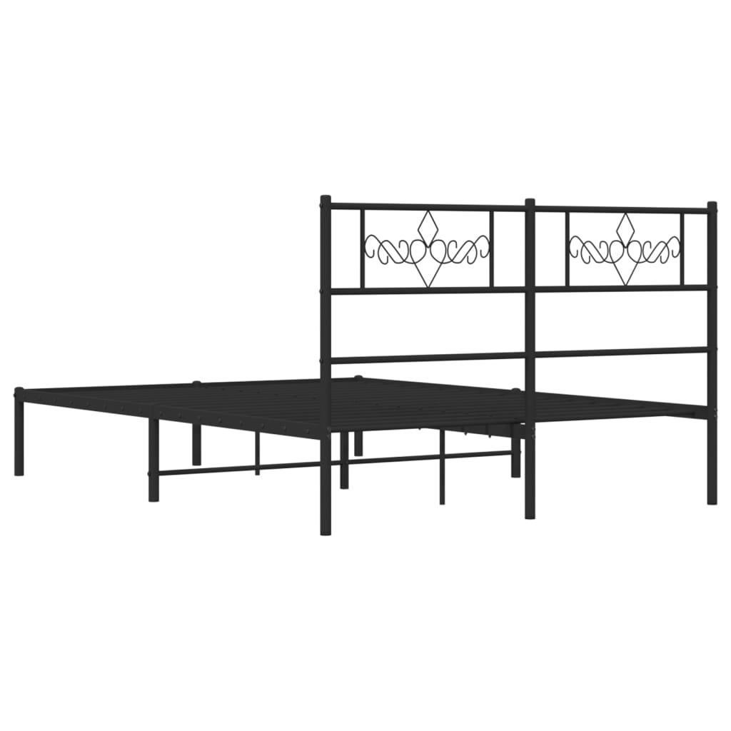 Metal Bed Frame without Mattress with Headboard Black 120x190cm