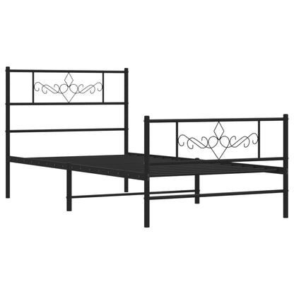 Metal Bed Frame without Mattress with Footboard Black 75x190cm