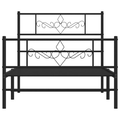 Metal Bed Frame without Mattress with Footboard Black 75x190cm
