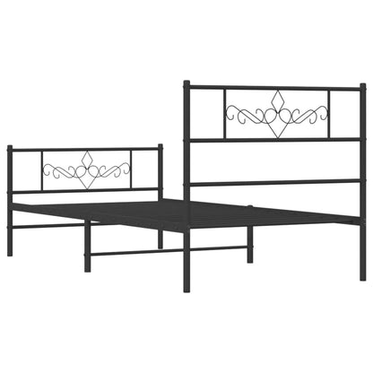 Metal Bed Frame without Mattress with Footboard Black 75x190cm