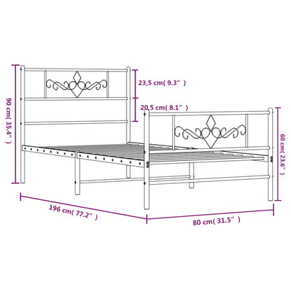 Metal Bed Frame without Mattress with Footboard Black 75x190cm