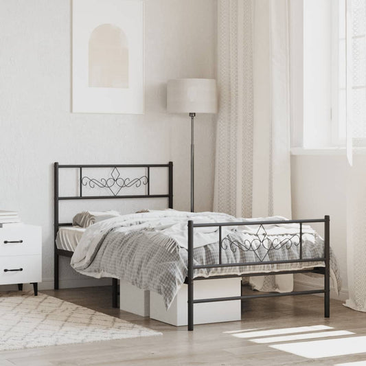 Metal Bed Frame without Mattress with Footboard Black 75x190cm
