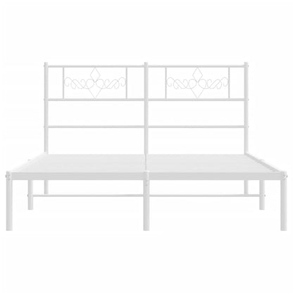 Metal Bed Frame without Mattress with Headboard White 140x200cm